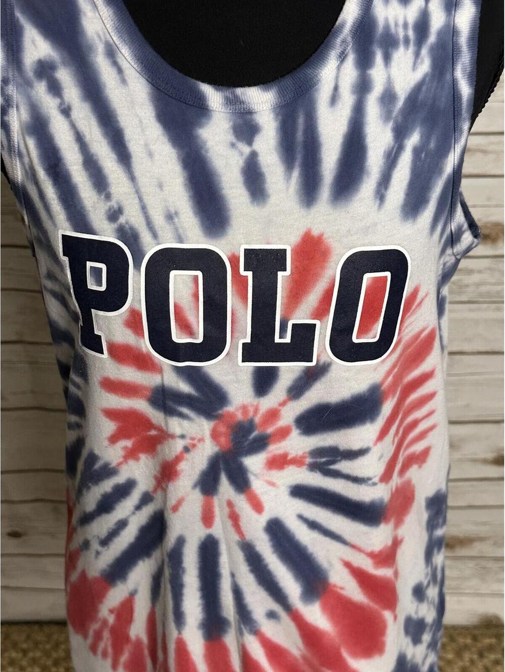 Polo Ralph Lauren blue/white/red tie-dye cotton sleeveless tank Size L (14-16) - Picture 3 of 6